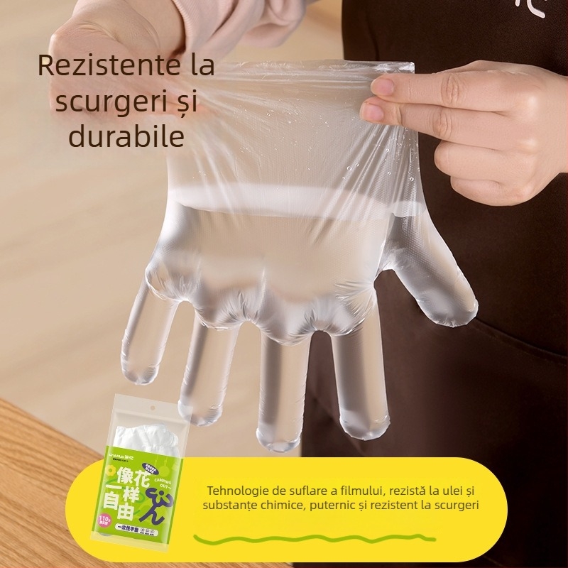 Camellia mănuși de unică folosință, alimentare, îngroșate, pentru uz gospodăresc și copii, transparente, PE