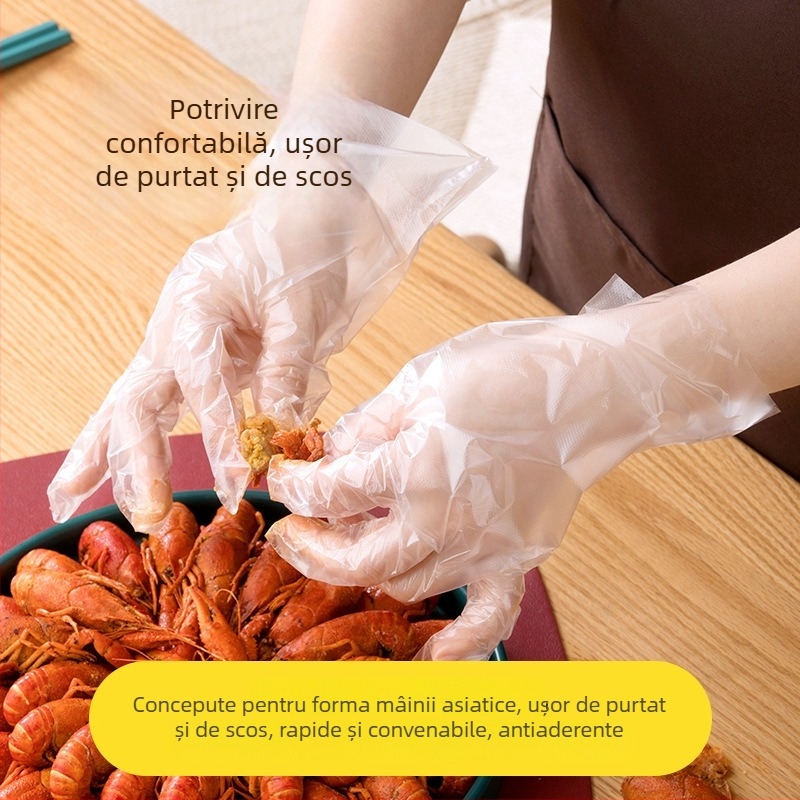 Camellia mănuși de unică folosință, alimentare, îngroșate, pentru uz gospodăresc și copii, transparente, PE