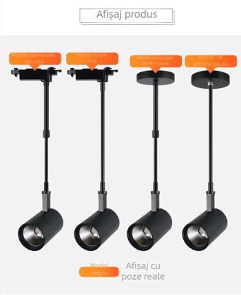 Iluminat pentru șine de magazin cu braț telescopic și spoturi COB LED