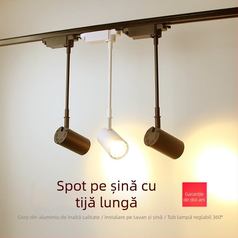 Iluminat pentru șine de magazin cu braț telescopic și spoturi COB LED