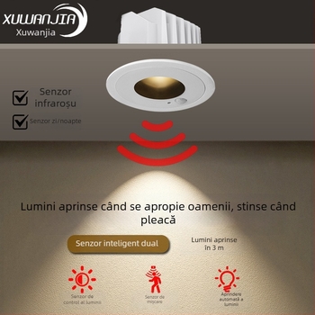 Spot cu senzor de mișcare încastrat pentru holuri și intrări | LED downlight anti-reflexie, carcasă din aluminiu