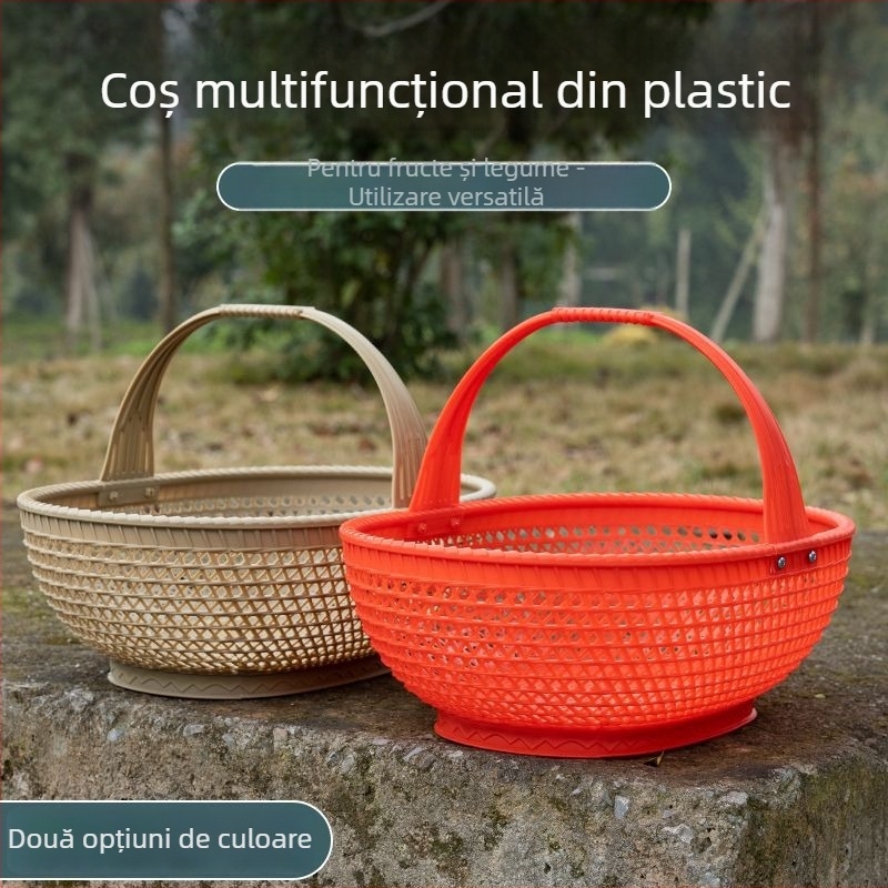 Coș din plastic pentru fructe și legume, cu compartiment pentru ouă, coș de bucătărie portabil