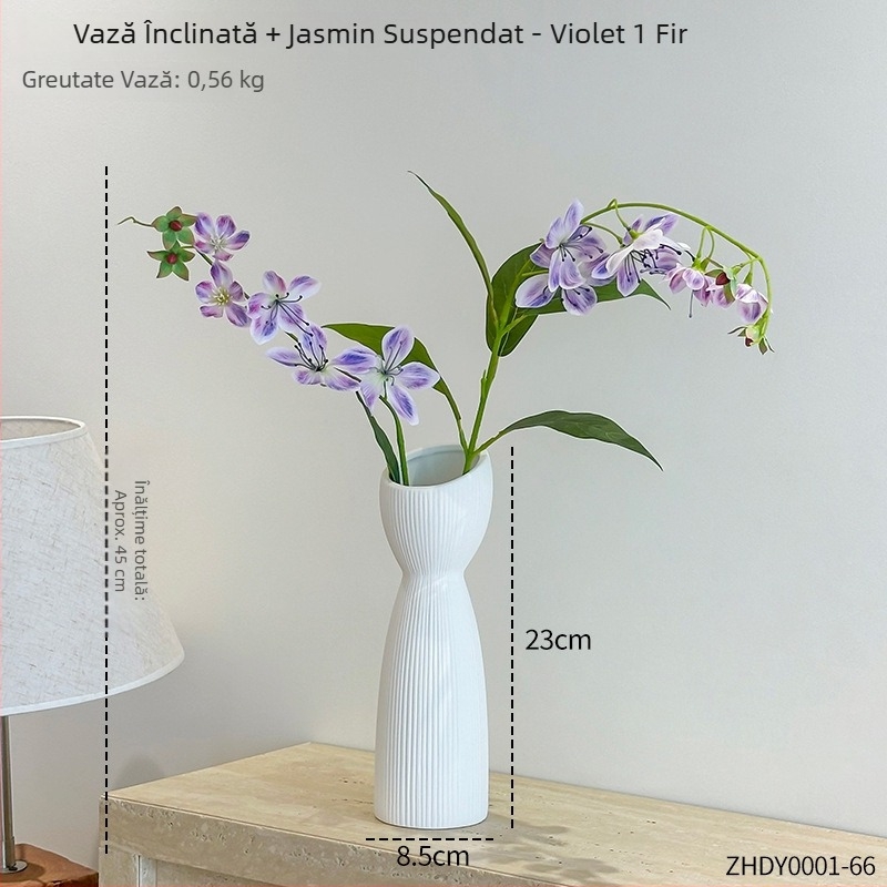 Vas din porțelan alb cu gât înclinat, aranjament de flori pe birou pentru uscate și hidroponice, decor Nordic pentru living