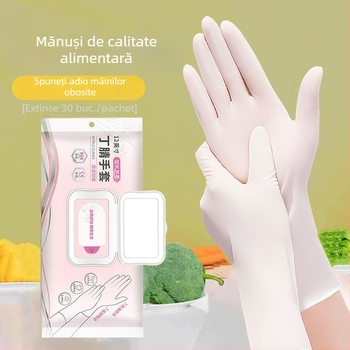 Mănuși nitril, de unică folosință, pentru spălat vase, uz casnic în bucătărie, durabile, alimentare, croială feminină, subțiri