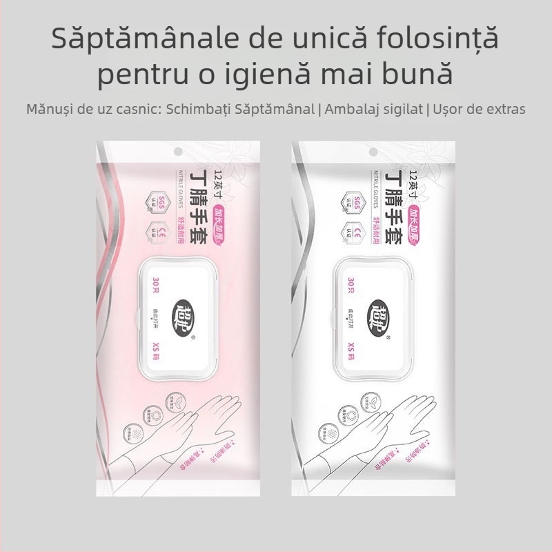 Mănuși nitril, de unică folosință, pentru spălat vase, uz casnic în bucătărie, durabile, alimentare, croială feminină, subțiri