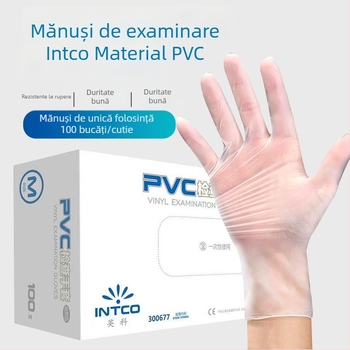 Mănuși de examinare din PVC, de unică folosință, fără pudră, Yingke, 100 buc., rezistente la ulei și antiderapante