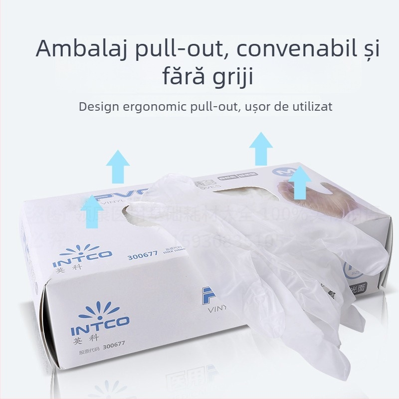 Mănuși de examinare din PVC, de unică folosință, fără pudră, Yingke, 100 buc., rezistente la ulei și antiderapante