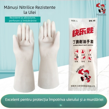 Mănuși din nitril pentru uz casnic, rezistente la ulei, durabile, groase, impermeabile, pentru curățenie în bucătărie și spălat vase, rezistente la rupere