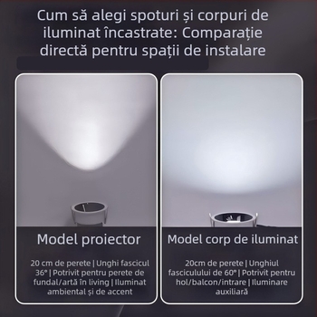 Spot de iluminat inteligent cu control vocal, downlight încastrat cu reglaj de intensitate și culoare, COB LED, cupă adâncă anti-orbire, design minimalist în formă de deal mic