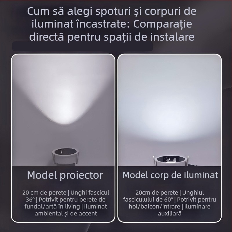 Spot de iluminat inteligent cu control vocal, downlight încastrat cu reglaj de intensitate și culoare, COB LED, cupă adâncă anti-orbire, design minimalist în formă de deal mic