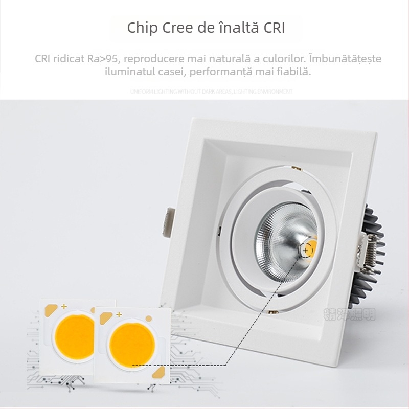 COB LED cu anti-reflexie, două capete, încastrat în tavan, lampă pătrată cu grilaj