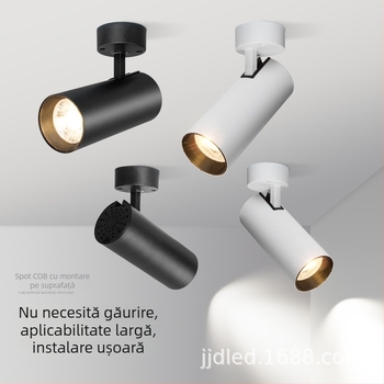 Spot LED montat pe suprafață, pliabil, cu unghi reglabil, sursă COB cu iluminare ridicată și economie de energie, montaj pe plafon anti-reflexie pentru afișajul de fundal al magazinului