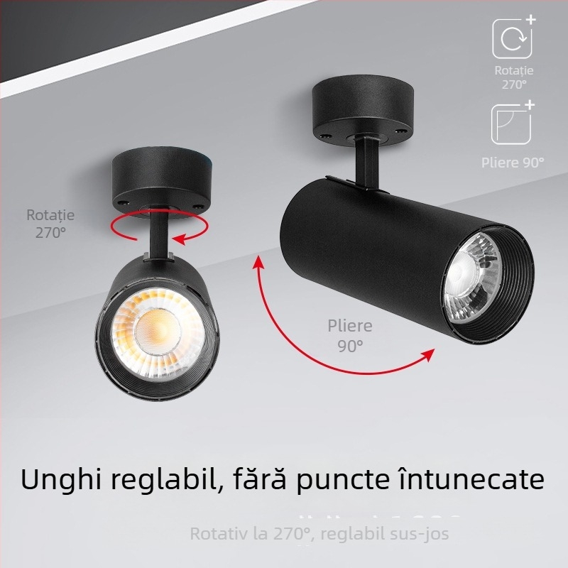 Spot LED montat pe suprafață, pliabil, cu unghi reglabil, sursă COB cu iluminare ridicată și economie de energie, montaj pe plafon anti-reflexie pentru afișajul de fundal al magazinului