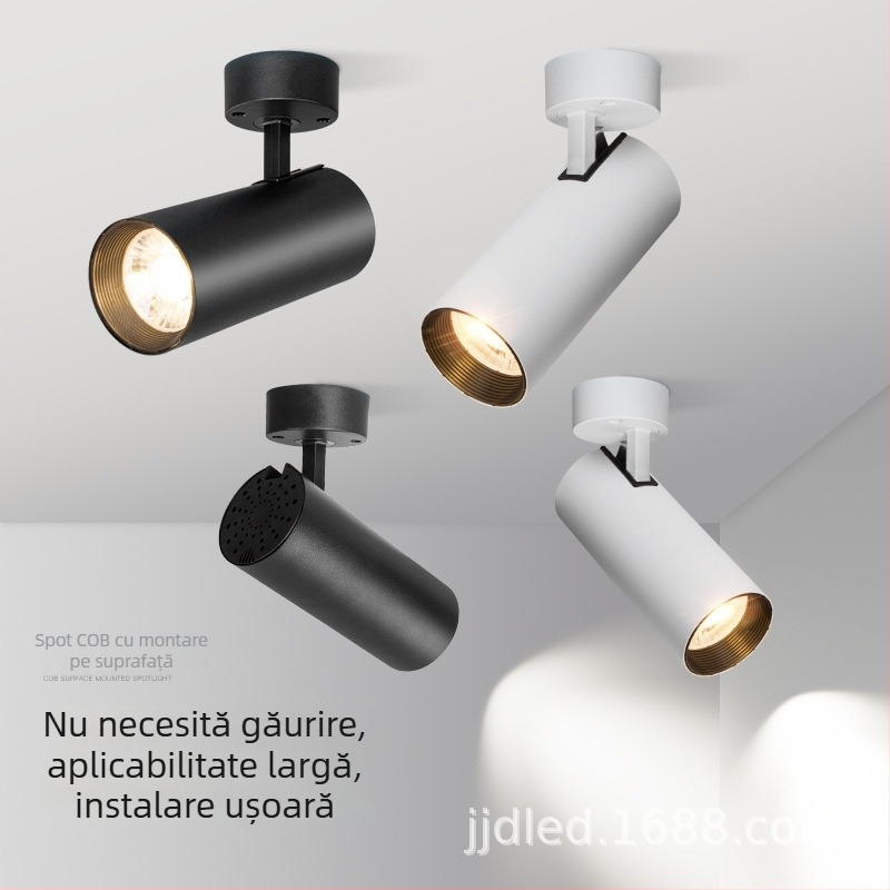 Spot LED montat pe suprafață, pliabil, cu unghi reglabil, sursă COB cu iluminare ridicată și economie de energie, montaj pe plafon anti-reflexie pentru afișajul de fundal al magazinului