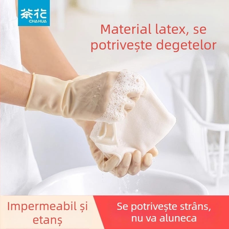 Camellia mănuși de spălat vase, mănuși subțiri din latex pentru uz casnic, impermeabile, pentru femei, vară, lungime 26 cm