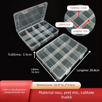 Cutie de depozitare din plastic PP, cu capac, organizator cu 12 compartimente pentru piese hardware și electronice, dreptunghiulară, dimensiune medie spre mare.