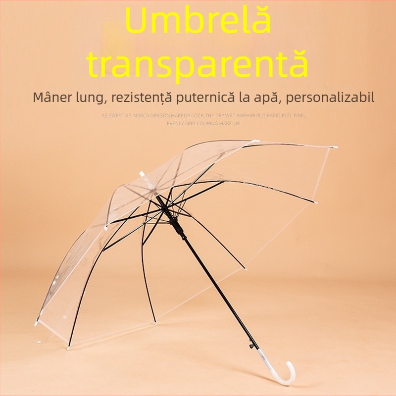 Umbrelă transparentă modernă cu mâner lung, umbrelă cu logo personalizat pentru atracții turistice – cadou promoțional cultural și creativ.