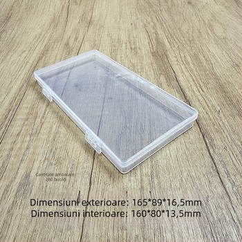 Cutie transparentă de depozitare din PP, cu capac, dreptunghiulară, dimensiuni 165 × 89 × 16,5 mm