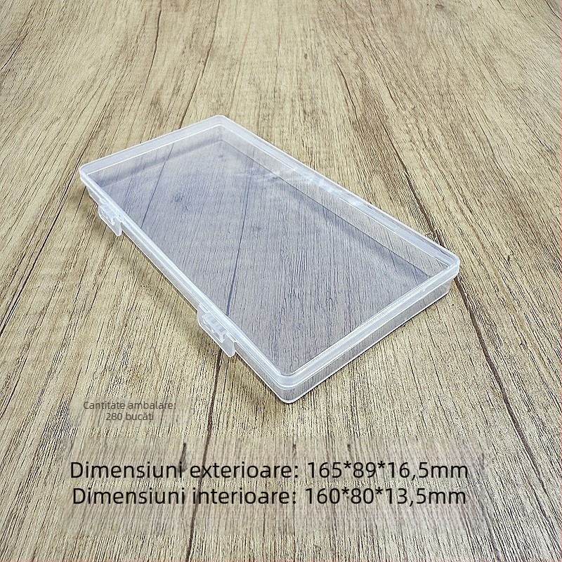 Cutie transparentă de depozitare din PP, cu capac, dreptunghiulară, dimensiuni 165 × 89 × 16,5 mm