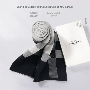 Fular de iarnă pentru bărbați, încălzire și protecție a gâtului, confortabil, stil britanic, elegant și versatil, dimensiuni 180 × 30 cm