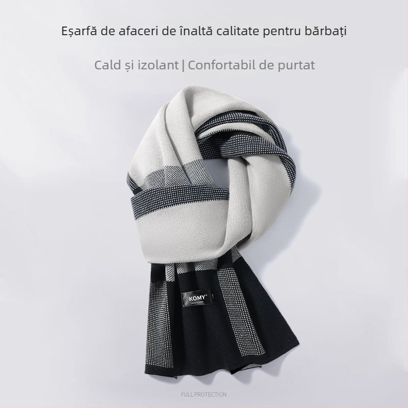 Fular de iarnă pentru bărbați, încălzire și protecție a gâtului, confortabil, stil britanic, elegant și versatil, dimensiuni 180 × 30 cm