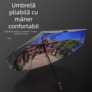Umbrelă automată de reclamă cu 8 brațe, logo imprimat, acoperire din vinil, protecție UV, design pliere în trei secțiuni