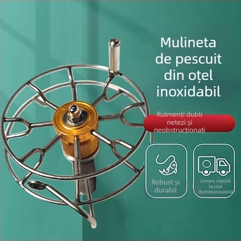 Mulinetă de pescuit din oțel inoxidabil, corp metalic, mâner și trepte de viteză înalte și joase
