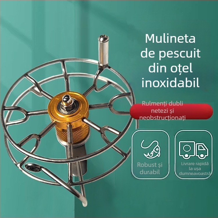 Mulinetă de pescuit din oțel inoxidabil, corp metalic, mâner și trepte de viteză înalte și joase