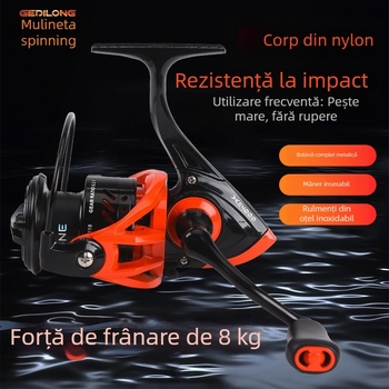 Mulineta de pescuit tip spinning, aruncări la distanță, tambur metalic, mâner metalic, pescuit marin