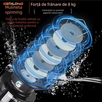 Mulineta de pescuit tip spinning, aruncări la distanță, tambur metalic, mâner metalic, pescuit marin