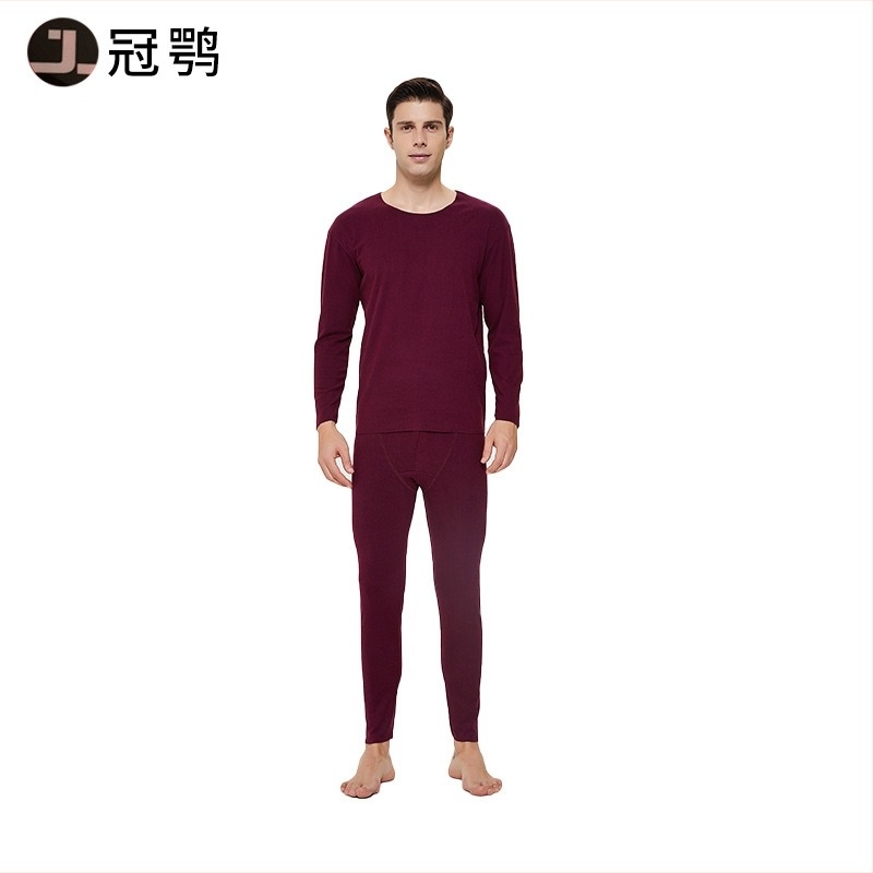 Set termic pentru bărbați, tricot rib, fără urme, căptușit cu fleece, mărime plus, top cu guler rotund și pantaloni de toamnă