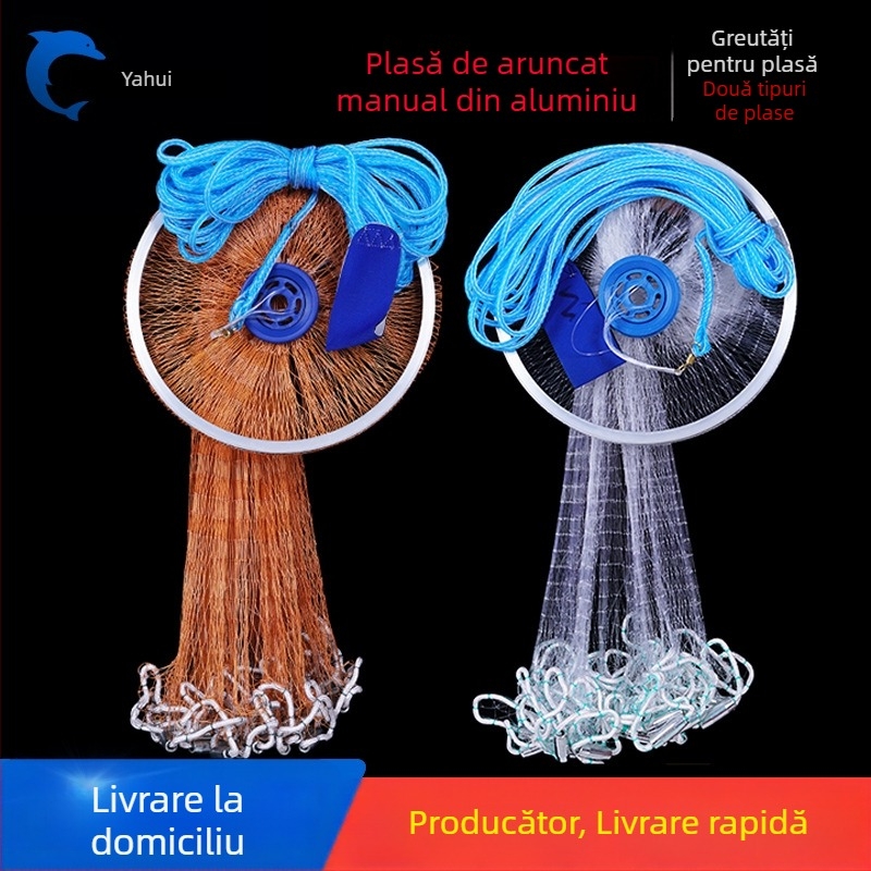 Plasă de pescuit din nylon aruncată manual, cu disc din aluminiu și monofilament rotativ