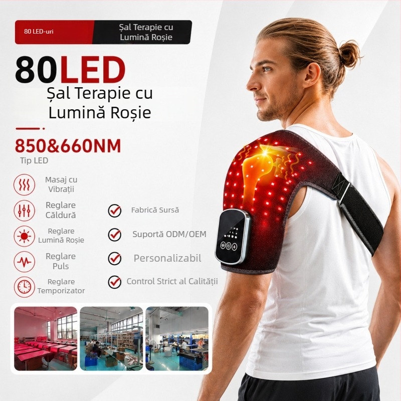 Protecții pentru genunchi și umeri încălzite cu lumină roșie pentru fizioterapie și masaj cu compresie caldă, 80 LED, model privat