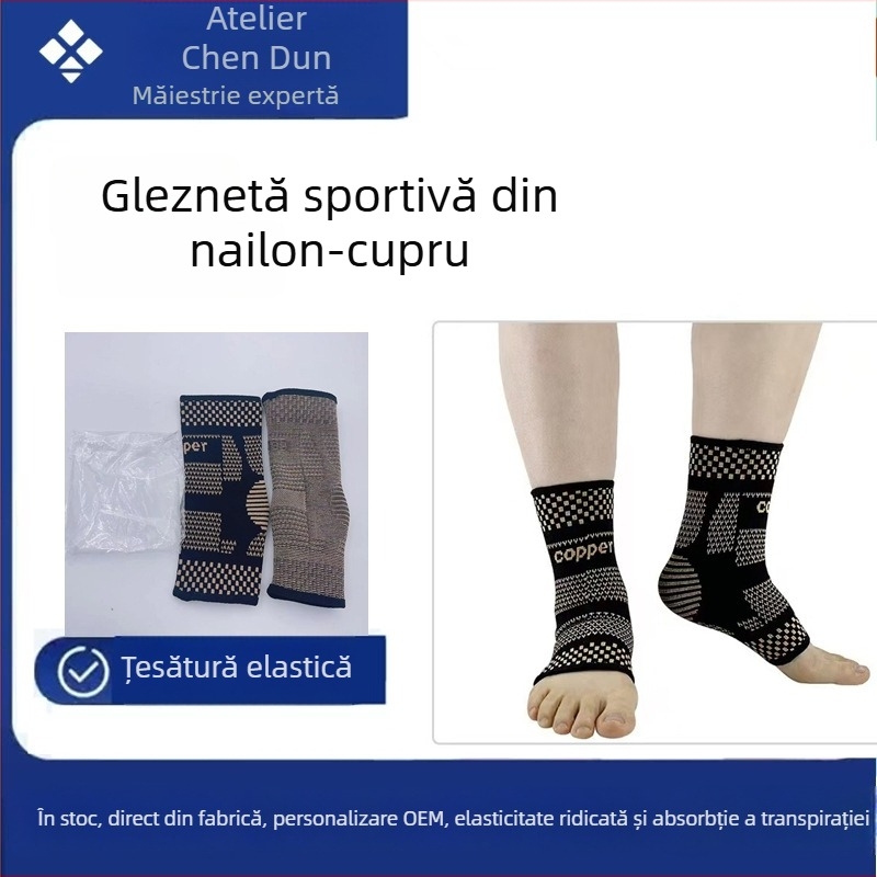 Gleznă din nailon tricotat, respirabilă, cu ioni de cupru, pentru baschet, alergare și drumeții – susținere prin compresie a glezei
