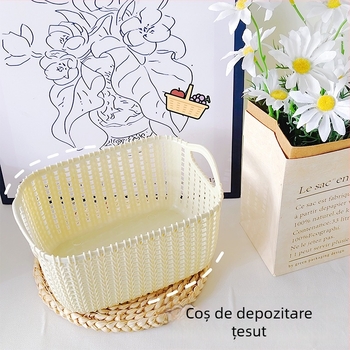 Coș de depozitare în stil ratan, capacitate mare, organizator de birou pentru camerele studenților, design minimalist