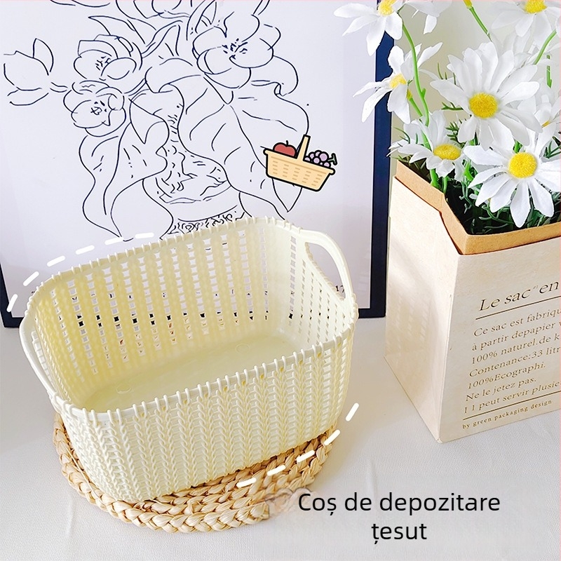 Coș de depozitare în stil ratan, capacitate mare, organizator de birou pentru camerele studenților, design minimalist