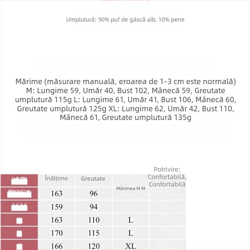 Geacă de iarnă subțire, ușoară, cu puf alb de gâscă 90 g, culoare Morandi, lungime scurtă, guler înalt