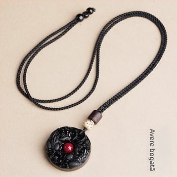 Pandantiv din obsidian cu Pixiu, colier unisex pentru bărbați și femei