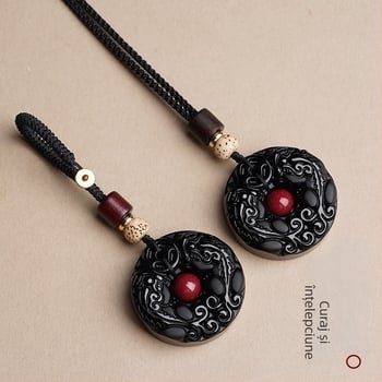 Pandantiv din obsidian cu Pixiu, colier unisex pentru bărbați și femei