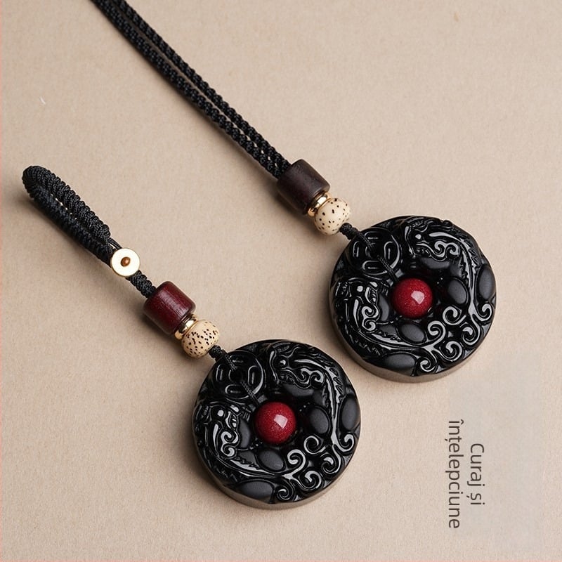 Pandantiv din obsidian cu Pixiu, colier unisex pentru bărbați și femei