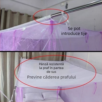 Plasă tradițională anti țânțari cu plasă densă, ușă simplă, acoperiș dreptunghiular, cadru din oțel inoxidabil pentru pat de 1,5/1,8 m