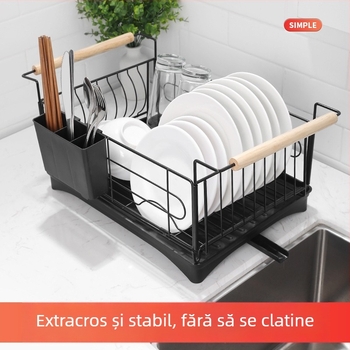 Raft de drenaj și depozitare a vaselor pentru chiuvetă și blat – organizator multifuncțional pentru boluri, farfurii și bețișoare