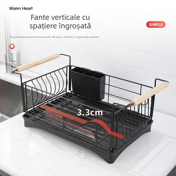 Raft de drenaj și depozitare a vaselor pentru chiuvetă și blat – organizator multifuncțional pentru boluri, farfurii și bețișoare