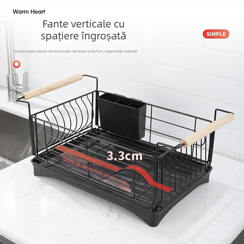 Raft de drenaj și depozitare a vaselor pentru chiuvetă și blat – organizator multifuncțional pentru boluri, farfurii și bețișoare