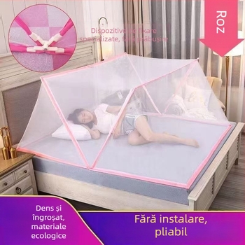Plasă anti țânțari, fără montaj, pliabilă pentru pat simplu sau dublu, pentru cămin studențesc și uz casnic, cu capac rabatabil