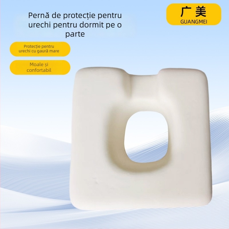 Perna din spumă cu memorie pentru somn pe o parte, protecție pentru urechi, revenire lentă, design cu cocoașă