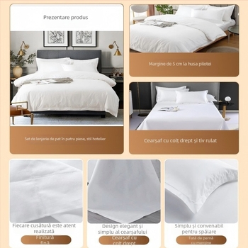 Set de pat patru piese pentru hotel de cinci stele — poliester twill, husă de pilotă, cearșaf, culoare uni, pentru toate anotimpurile