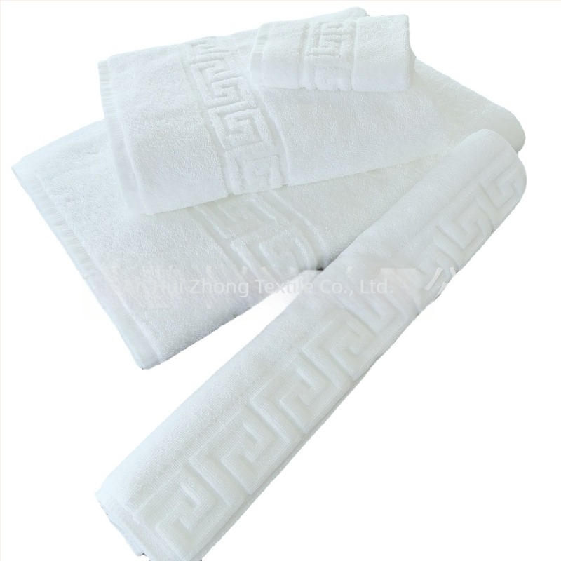 Set patru prosoape hotel jacquard, 100% bumbac, din patru piese: prosop de față, prosop de mâini, prosop de baie și covoraș de baie; moale, absorbant; personalizare logo.