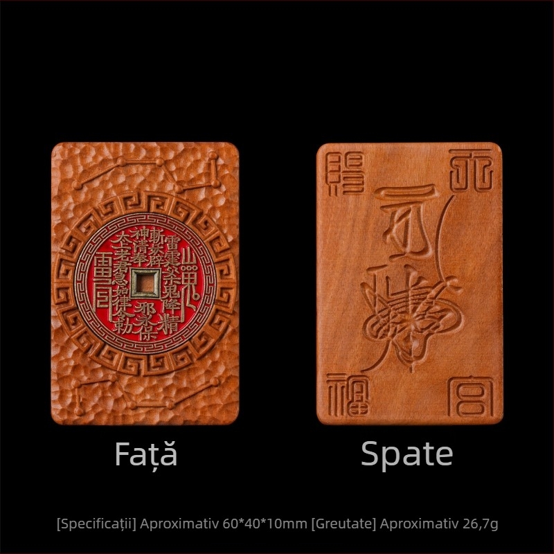 Lemn natural de jujube – pandantiv talisman taoist cu două fețe, gravură