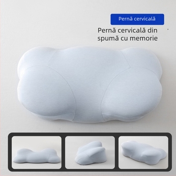 Perna de gât din spumă cu memorie, în formă de nor, cu susținere cervicală și husă din bumbac, potrivită pentru somnul pe o parte sau pe spate, pentru elevi și adulți